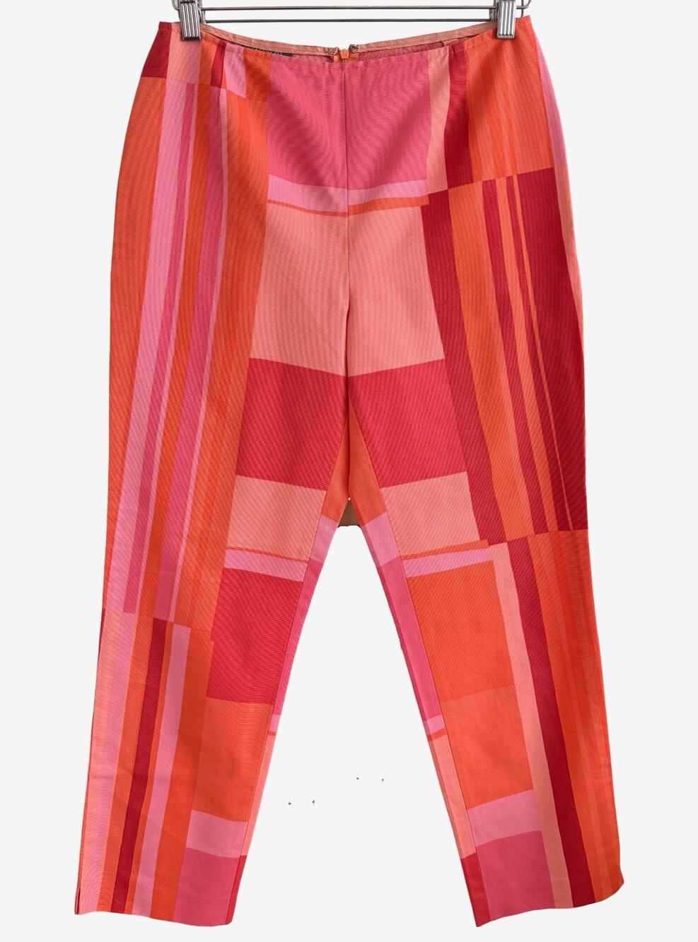 Lafayette 148 Vintage 90s Pants Pink Geometric Print 100% Cotton Tapered Ankle 6